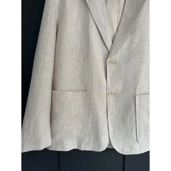 ZARA Linen Blend Sports Coat Blazer Jacket Ivory Cream Size Large - Picture 6 of 15